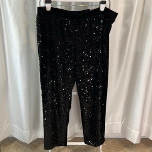 NWT CHICO'S Black Sequins & Panne Tapered Ankle Pants Women's Size 3.5 (18)